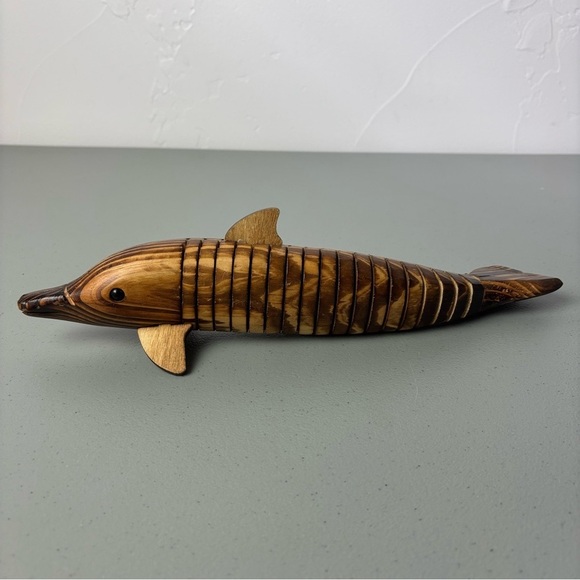 Wood Dolphin Articulated Ocean Fish Theme Handmade Carved Wood Decoration Home - Picture 3 of 10